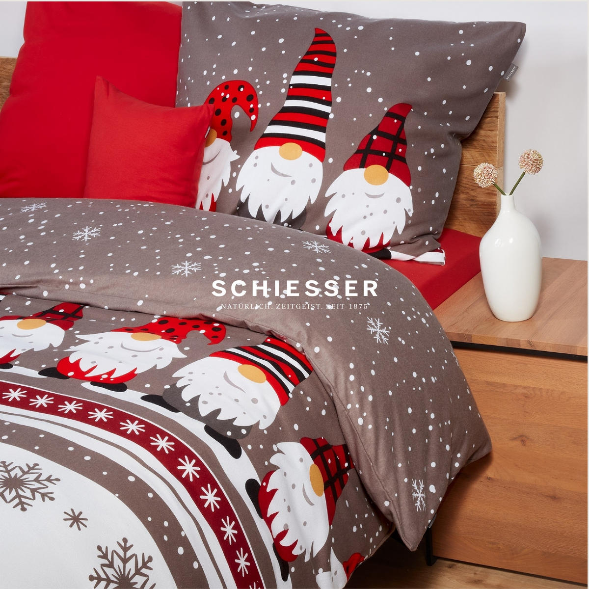 BETTWÄSCHESET Wichtel - Feinbiber - 2-teilig - 155 x 220 cm - Grau - Grau, Textil (155/220cm) - SCHIESSER