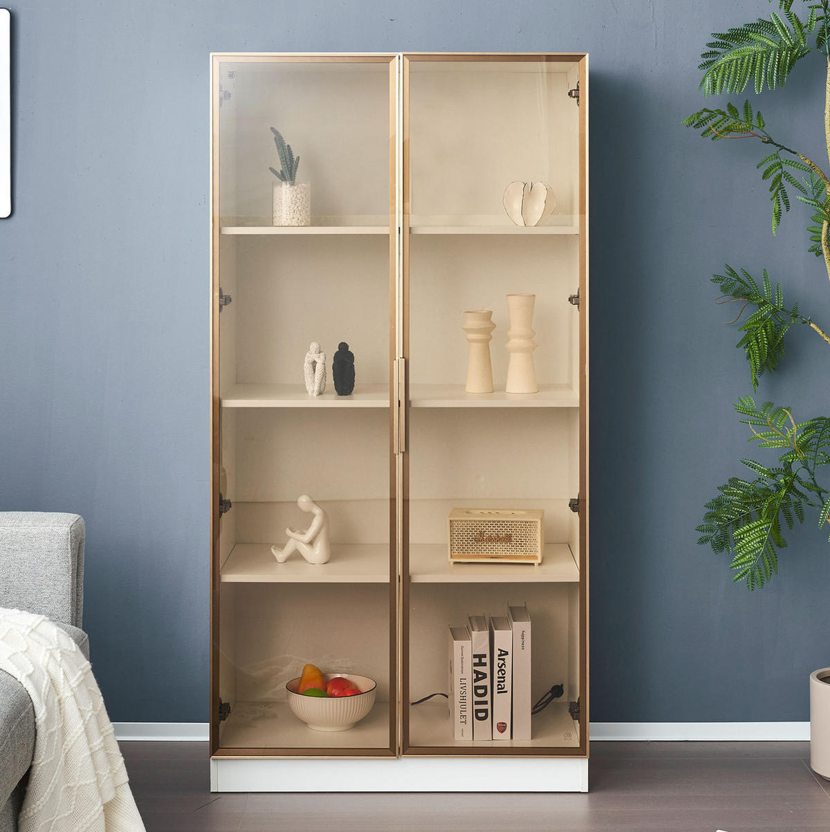 VITRINE 80/40/160 cm in Weiß mit LED-Beleuchtung und verstellbaren Einlegeböden - Weiß, Holzwerkstoff (80/160/40cm) - Flora Grace