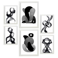 POSTER Set Mit 6 Bent Body Abstrakte Liebhaber Größe A3 & A4 Weißer Rahmen - Weiß, Papier (29.7/1cm) - Nacnic
