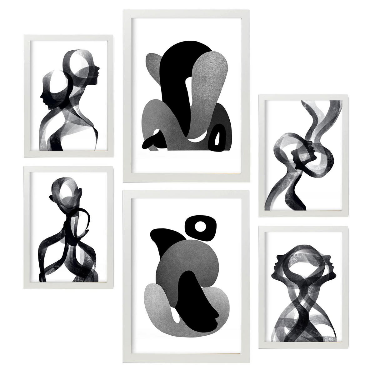 POSTER Set Mit 6 Bent Body Abstrakte Liebhaber Größe A3 & A4 Weißer Rahmen - Weiß, Papier (29.7/1cm) - Nacnic