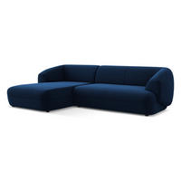 ECKSOFA Links Samt Stoff Blau - Blau/Schwarz, Kunststoff/Textil (156/280cm) - Makamii