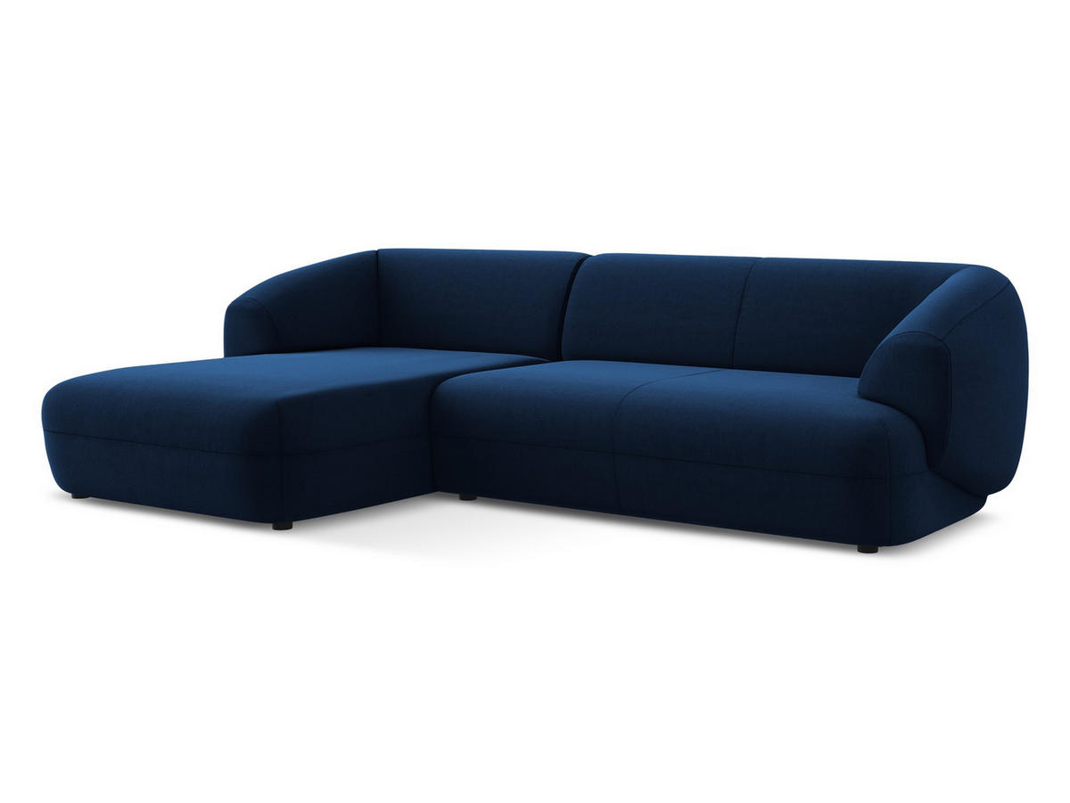 ECKSOFA Links Samt Stoff Blau - Blau/Schwarz, Kunststoff/Textil (156/280cm) - Makamii