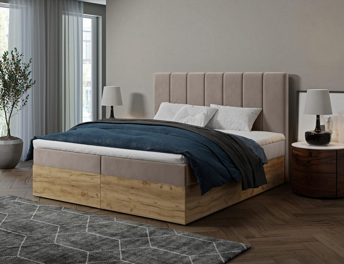BOXBETT Doppelbett Jessen 140x200 cm Braun - Braun, Textil (140/200cm) - Fedve