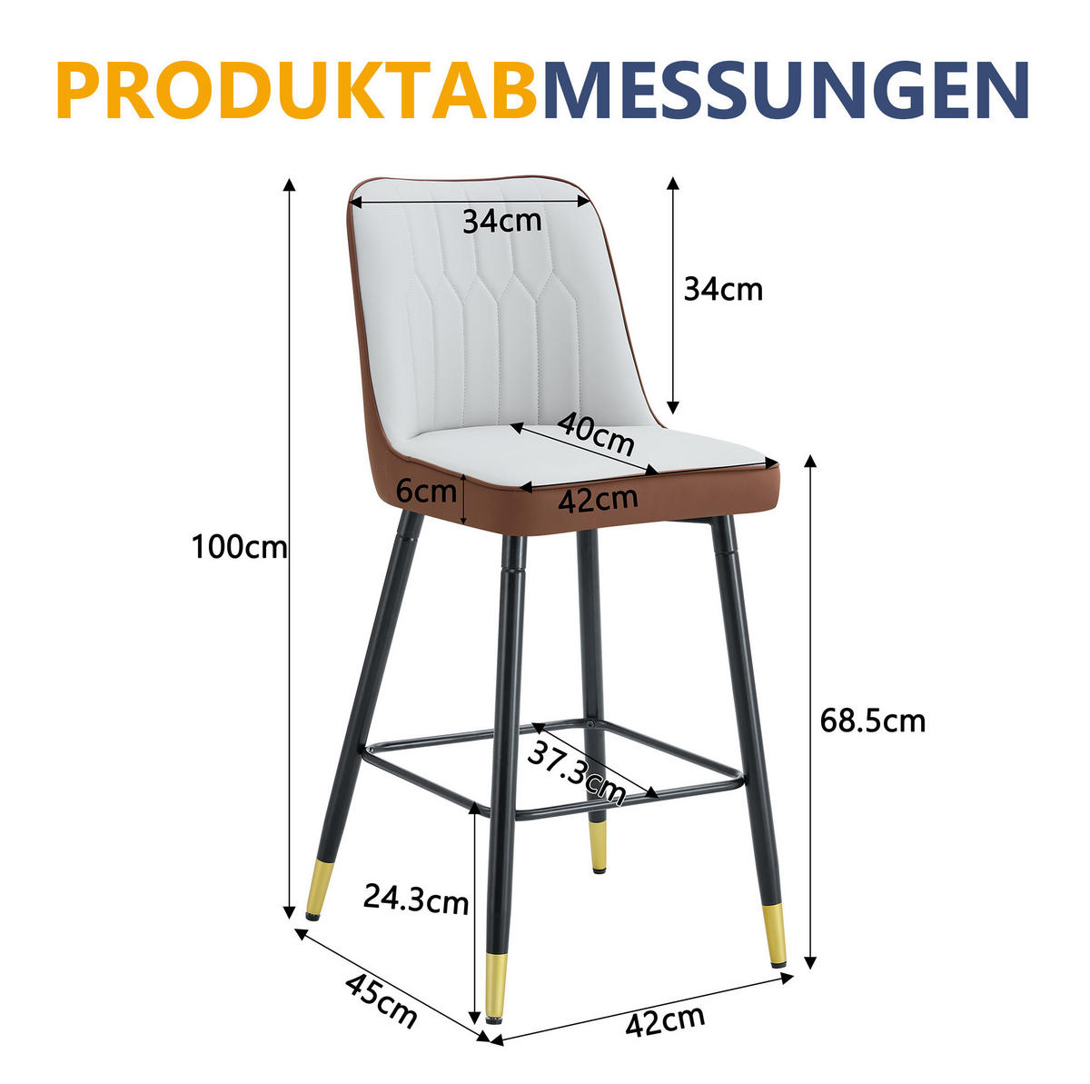 BARHOCKER 2er-Set 100 cm PU-Leder Hellgrau/Braun mit Metallgestell - Braun, Metall (45/100/42cm) - Meubliv