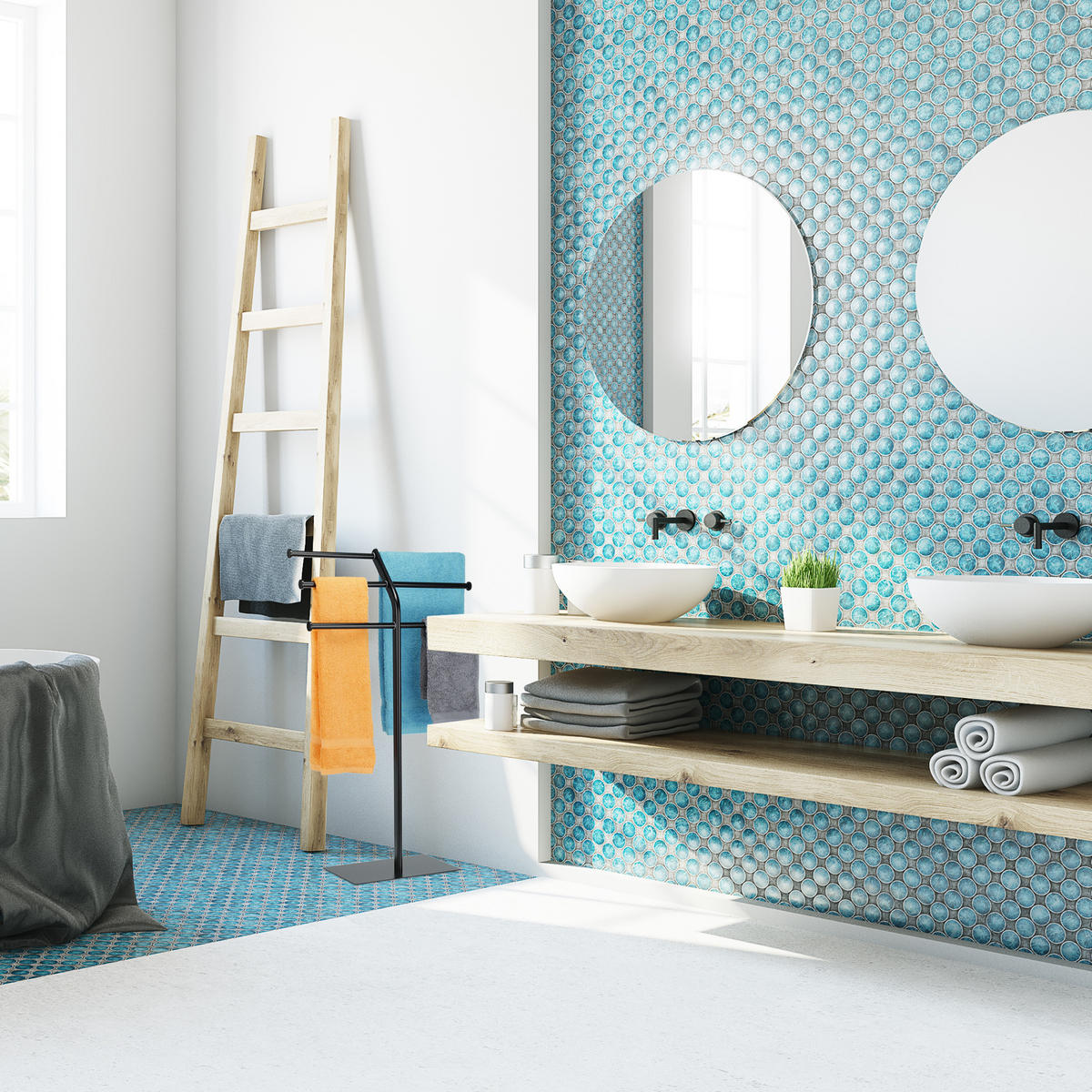 HANDTUCHHALTER - Schwarz, Kunststoff/Metall (50.5/87/20.5cm) - Relaxdays