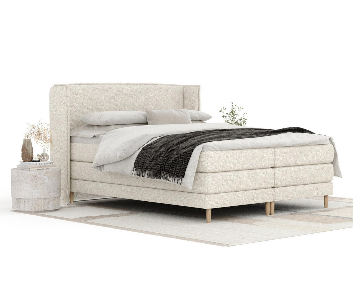 BOXSPRINGBETT Carizzo Creme 160/200 cm mit Matratze und Topper - Creme/Naturfarben, Holz/Holzwerkstoff (160/200cm) - Maison de Reve
