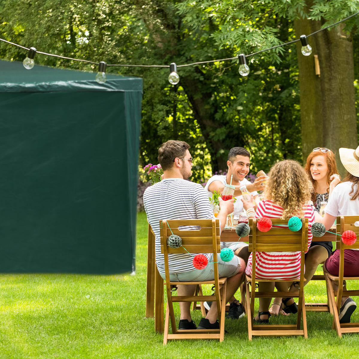 2XPAVILLON-SEITENTEILE - Dunkelgrün, Kunststoff (300/200/0.1cm) - Relaxdays