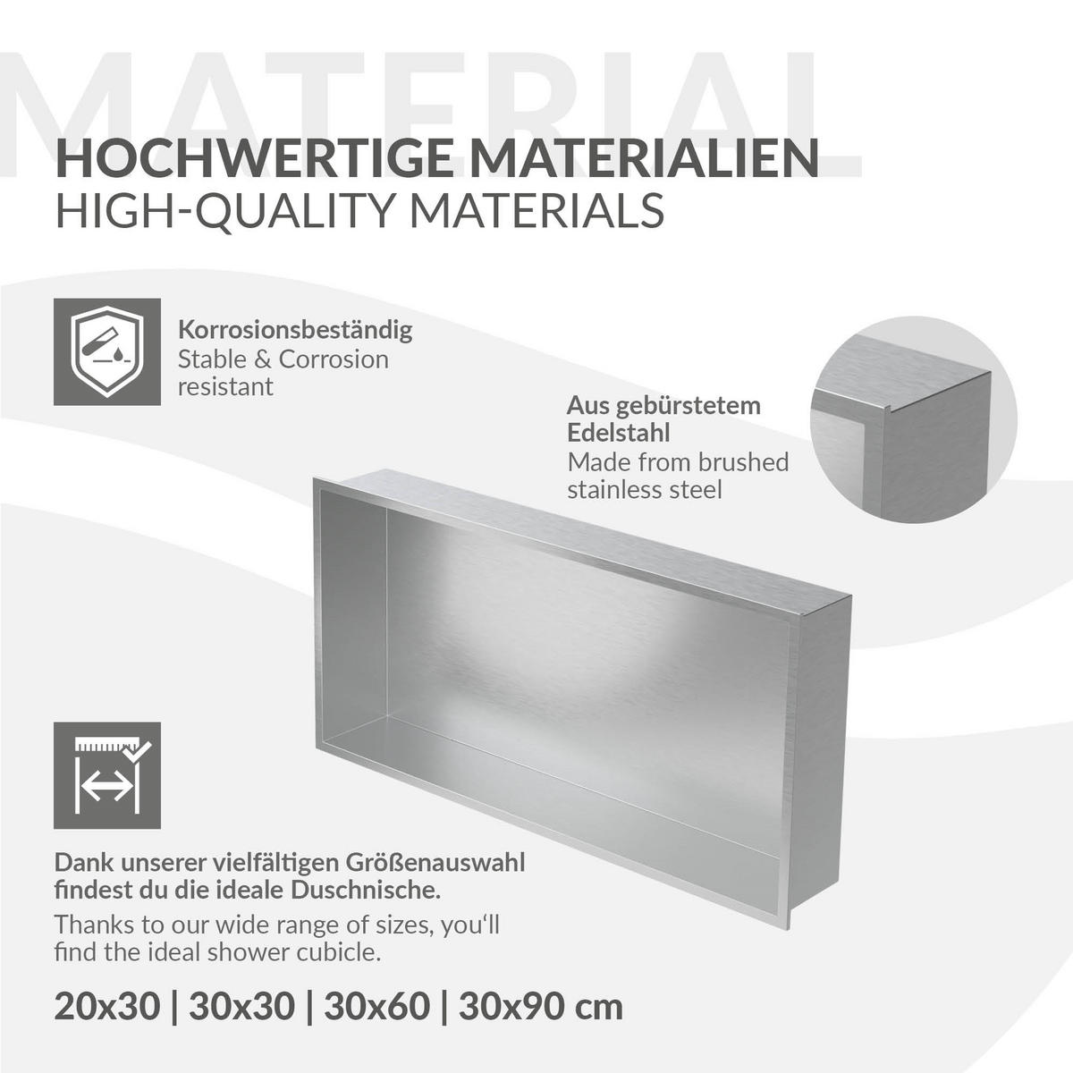 DUSCHNISCHE Silber 60/30 cm - Silberfarben, Metall (60/30/10cm) - LuxeBath