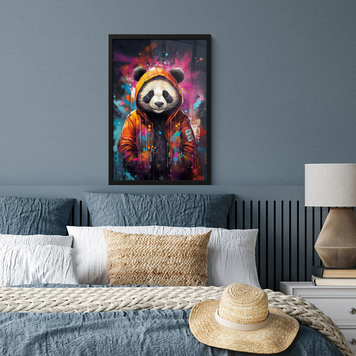 GERAHMTES BILD Panda - Jacke - Graffiti - Orange 40x60 cm - Orange, Papier (40/60cm) - MuchoWow