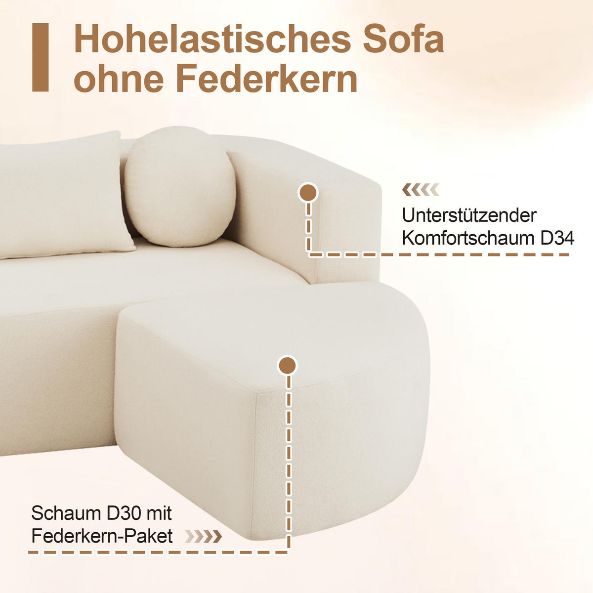 SCHLAFSOFA Beige Cloud Chenille modular 292cm Schlaffunktion - Beige, Textil (165/68/292cm) - FLIEKS