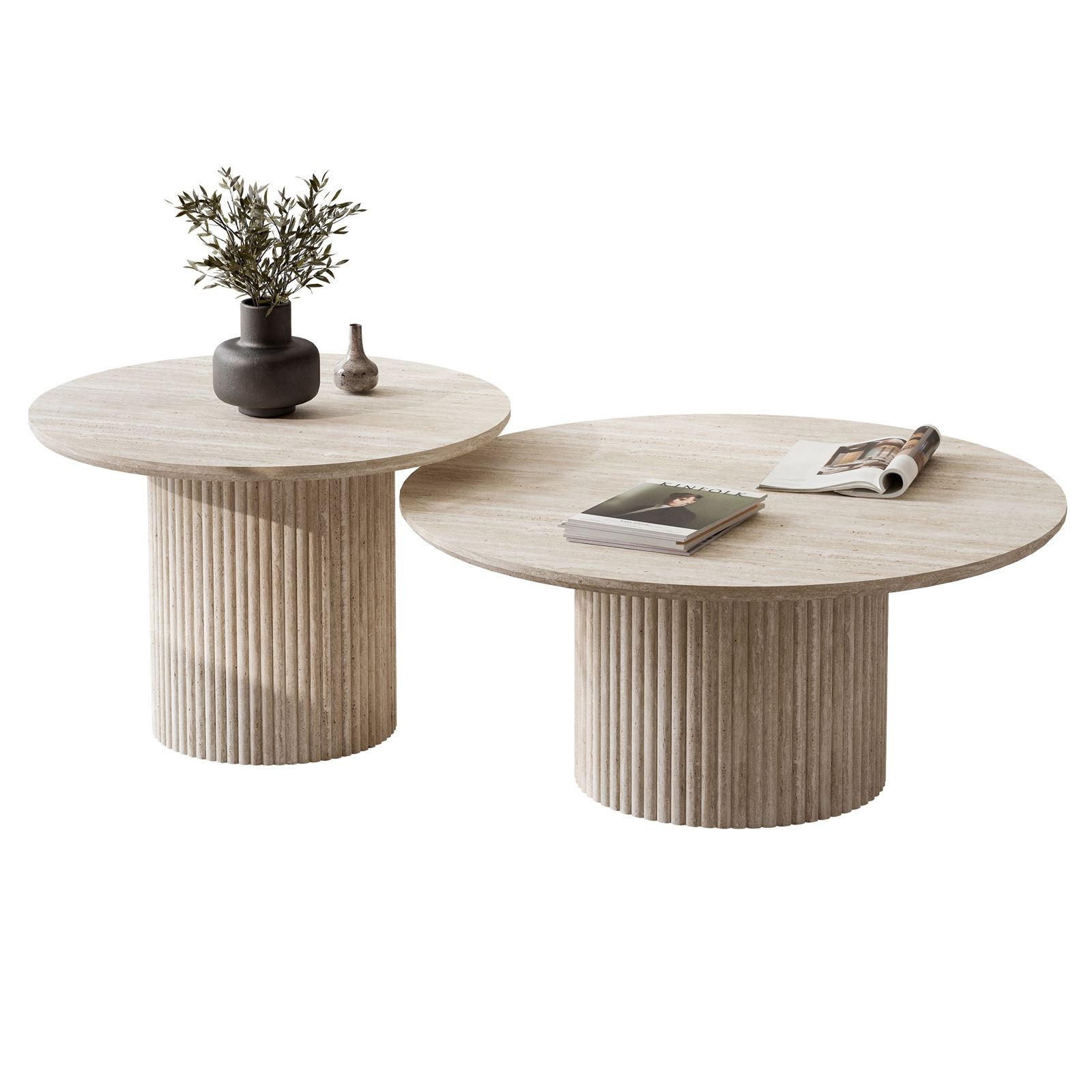 COUCHTISCH-SET OVI mit geriffeltem Sockel - Beige, Holzwerkstoff (80/80/42cm) - Lookway