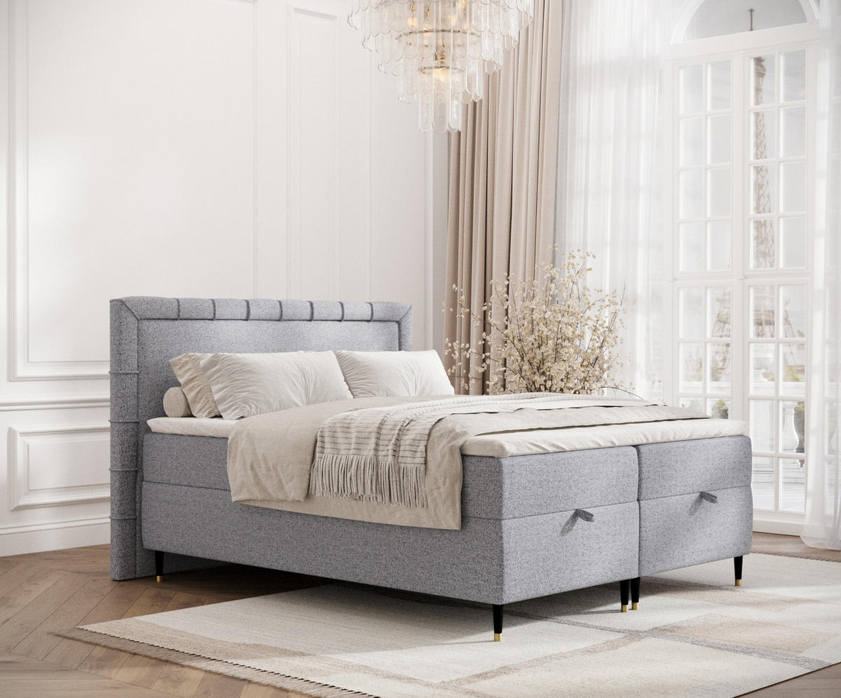BOXBETT Voyage Grau 200/200 cm mit Matratze und Topper - Schwarz/Grau, Holz/Holzwerkstoff (200/200cm) - Maison de Reve
