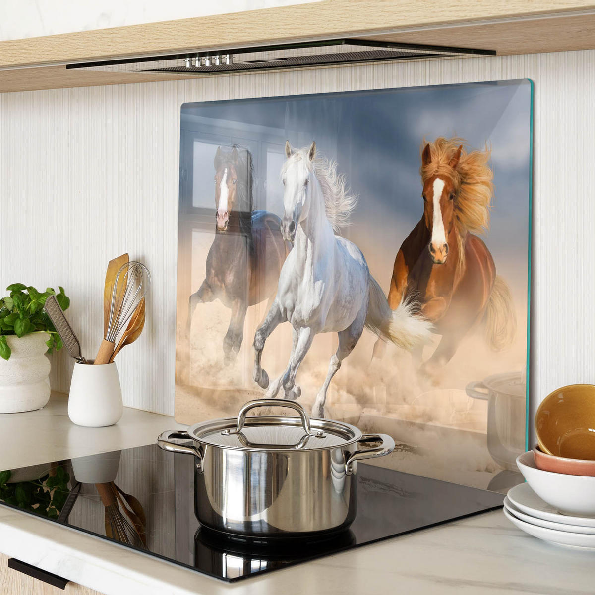 GLASPLATTE 60x52 cm Pferde in der Wüste - Sahara, Glas (60/52cm) - TULUP