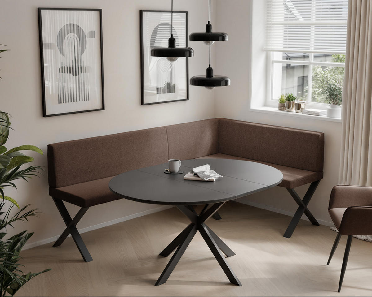 ECKBANK rechts VERO X Webstoff glatt, 196/142 cm Braun - Braun, Textil/Metall (142/196cm) - Idohome