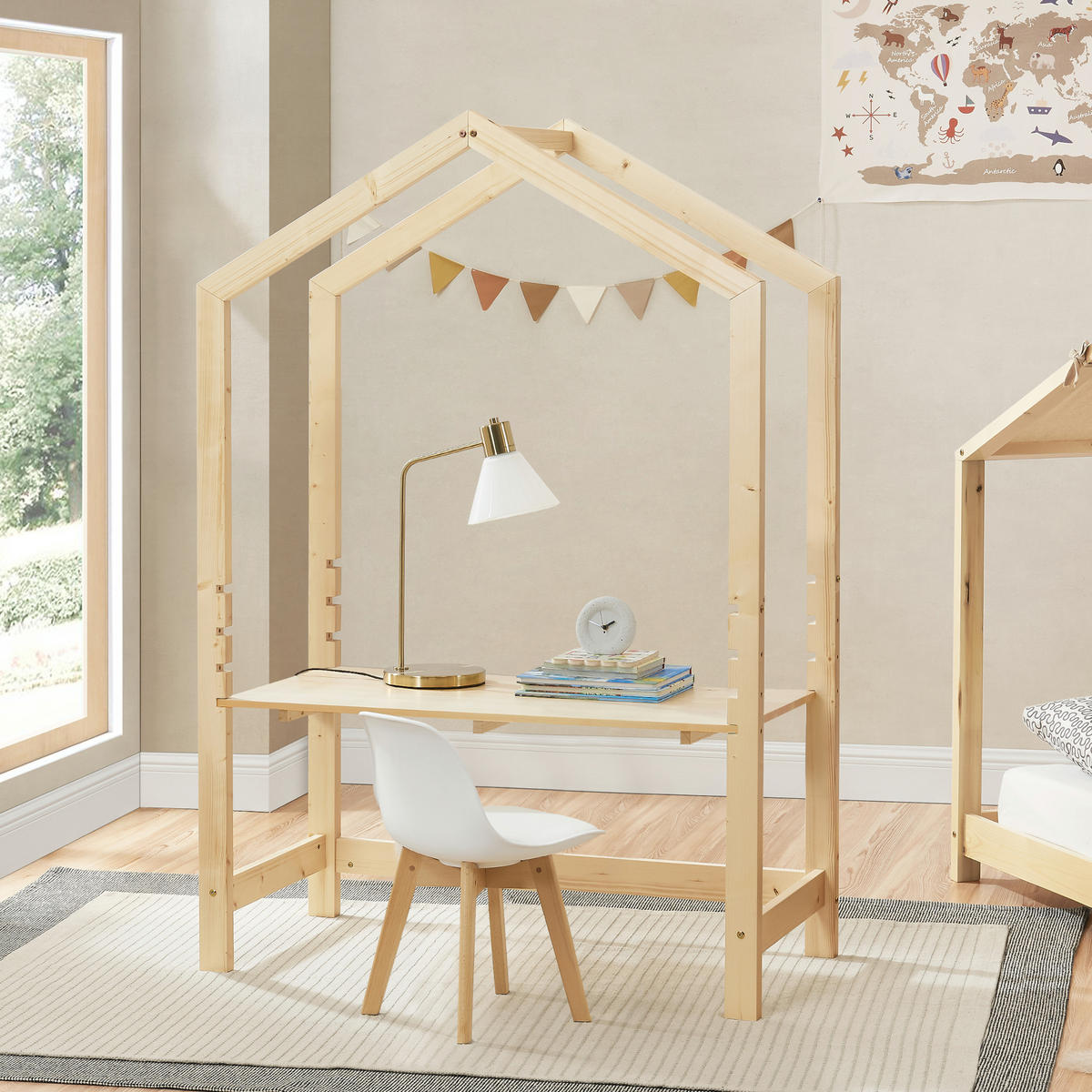 KINDERSCHREIBTISCH Suså - Beige, Holz (60/160/50cm) - [en.casa]