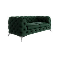 CHESTERFIELD-SOFA 2-Sitzer Laura Flasche Grün Samt - Smaragdgrün/Silberfarben, Holz/Textil (185/75/100cm) - S-Style Möbel