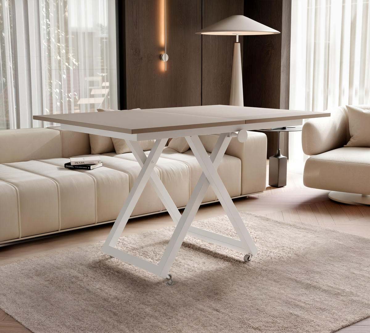 COUCHTISCH ARIA 120-160/80 cm, Höhenverstellbar, Weiß / Kaschmir - Kaschmir/Weiß, Holzwerkstoff/Metall (120/80/38cm) - Idohome