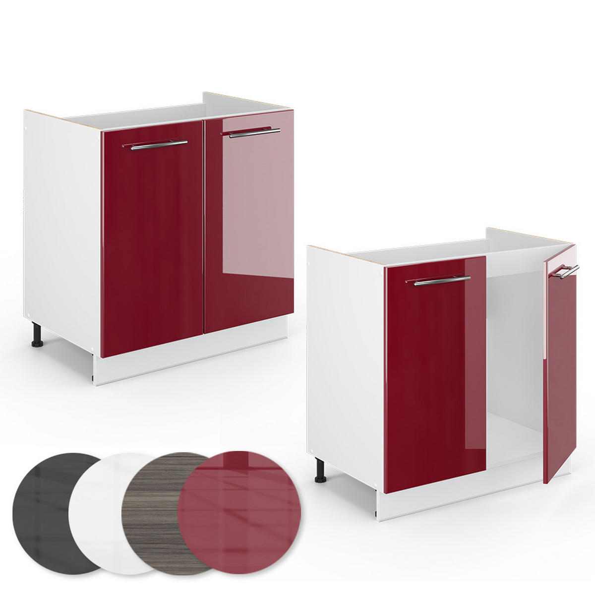 SPÜLENUNTERSCHRANK Fame-Line Bordeaux Hochglanz 80 cm, AP Eiche - Bordeaux/Weiß, Holzwerkstoff (80/82/60cm) - Vicco