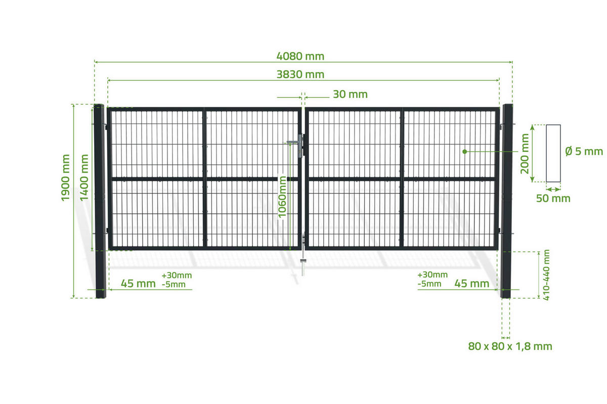 ZAUNTOR Grau Razo 4m H.140cm + TÜRCHEN 1m H.140cm - Grau, Metall (408/146cm) - Casanoov