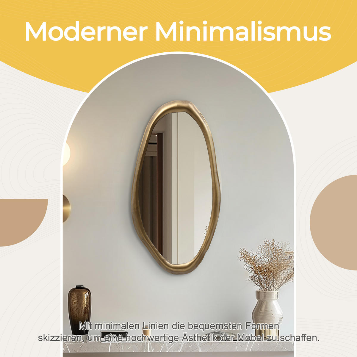 OVALER Wandspiegel 75 cm x 40 cm – Goldener Metallrahmen Geeignet für Wohnzimmer, Schlafzimmer, Badezimmer und Flur - Goldfarben, Glas (40/2.5/74cm) - Hometopia