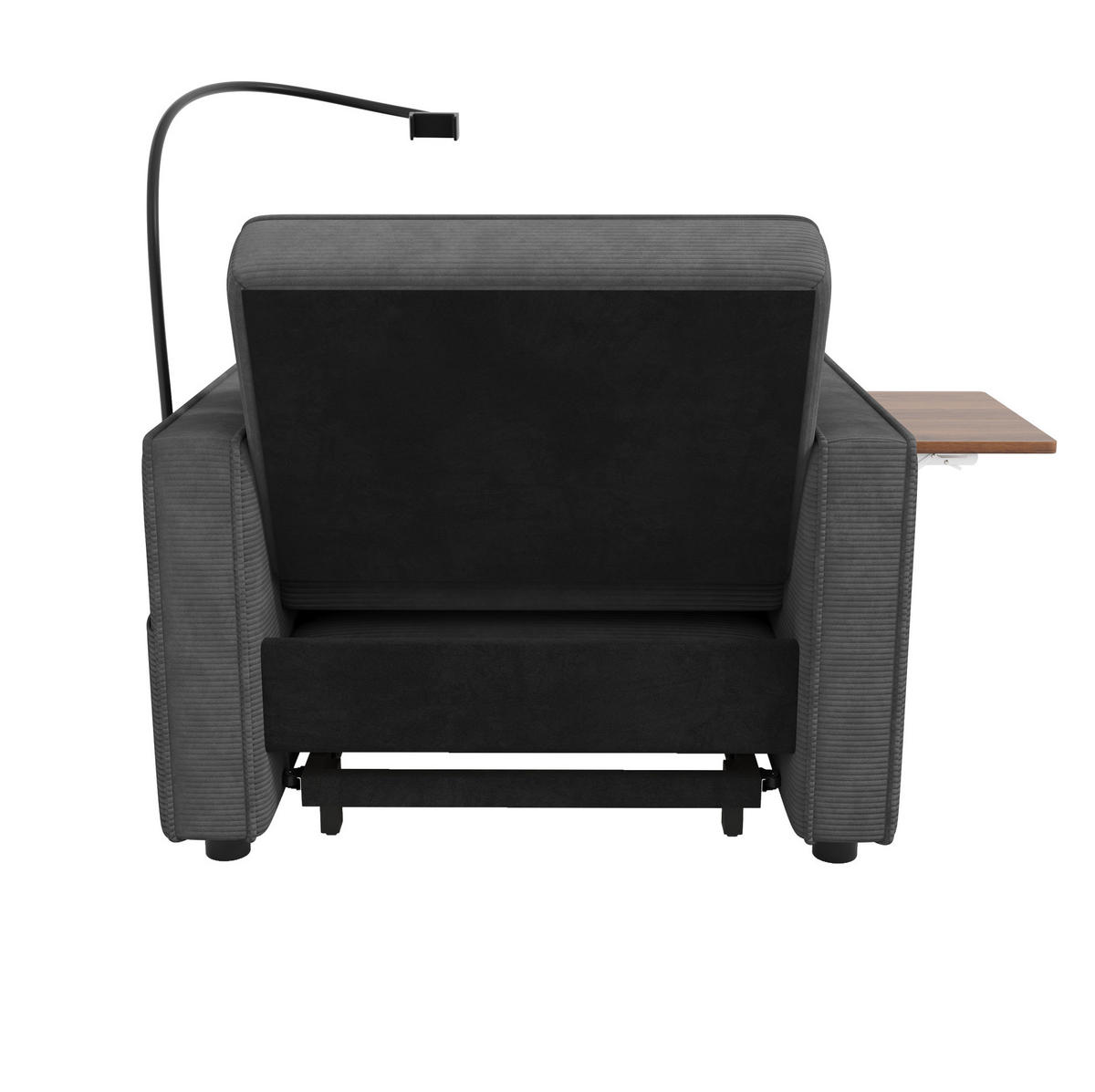 SCHLAFSOFA aus Cord 93x150x85 cm Grau mit USB-, Type-C-Anschluss, 360°-Handyhalter und Beistelltisch - Grau, Textil (150/85/93cm) - Modfu