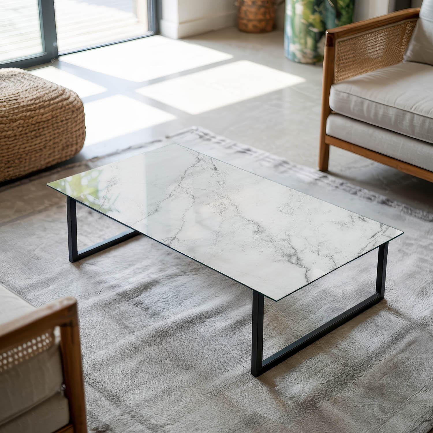 TISCHPLATTE 100x50 cm Marmorierte Oberfläche - Weiß/Grau, Glas (100/50/0.4cm) - TULUP
