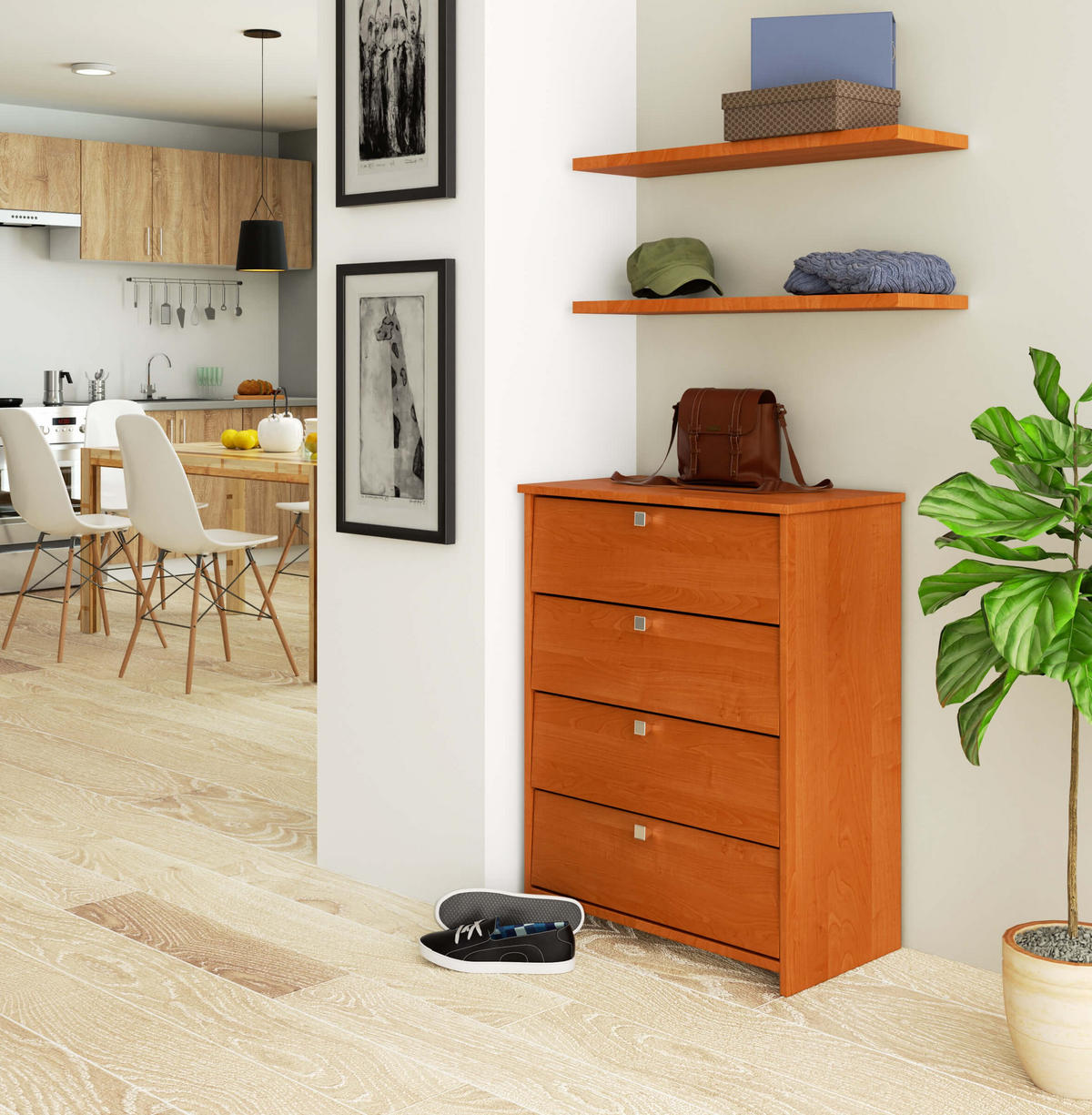 SCHUHSCHRANK Erlefarben 66x36x85 cm - Silberfarben/Erlefarben, Holzwerkstoff/Metall (66/85/36cm) - Akord