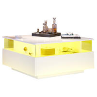 COUCHTISCH, Hochglanz Weiß mit LED und 2 Schubladen, 70/70/41 cm,Weiß - Weiß, Holzwerkstoff (70/70/41cm) - Redom