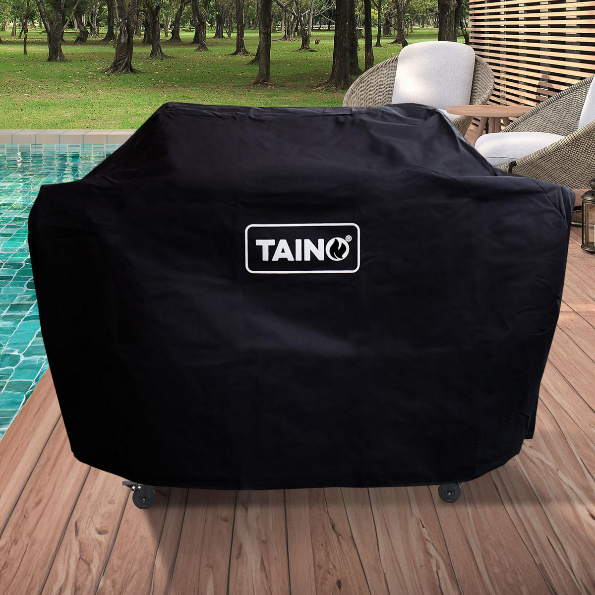 GRILLABDECKHAUBE PLATINUM BLACK 3+1 - Schwarz, Textil (129/107/48cm) - TAINO