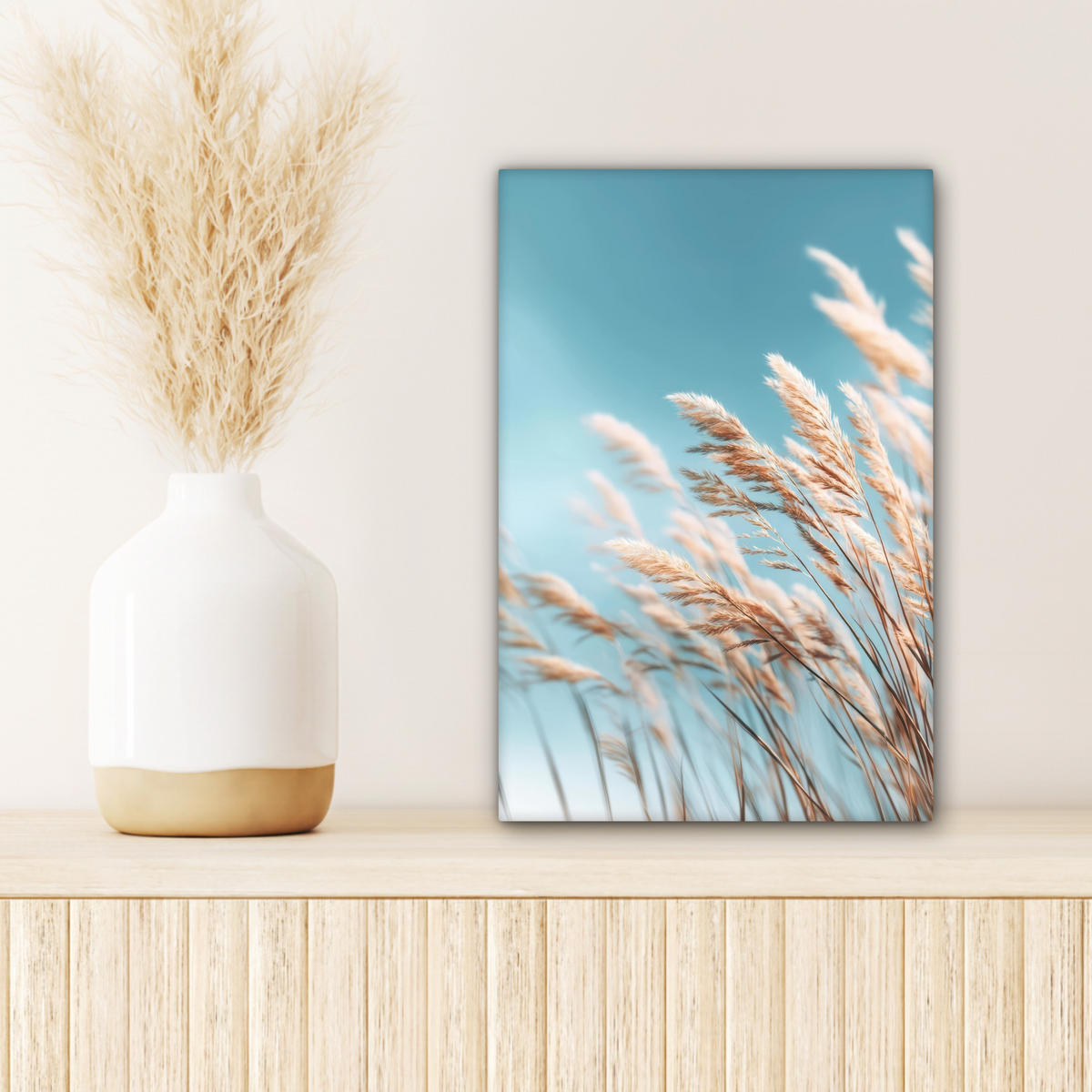 LEINWANDBILD Ziergras - Wind - Hellbraun Deko Wohnzimmer 20x30 cm - Hellblau, Textil (20/30cm) - MuchoWow