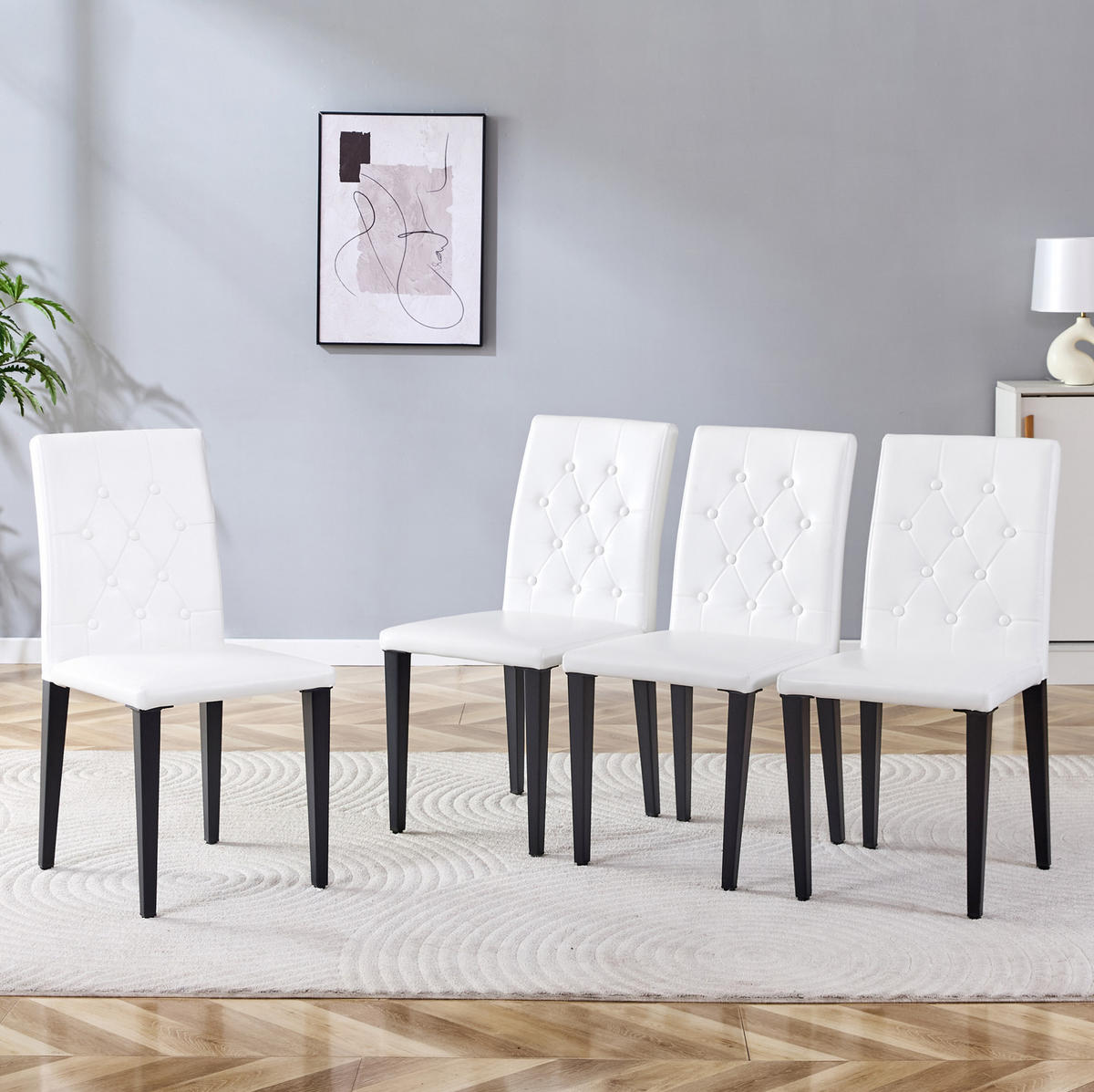 ESSZIMMERSTUHL 4er-Set 89 cm PU Weiß mit Metallbeinen Schwarz - Weiß, Metall (46/89/42cm) - Meubliv