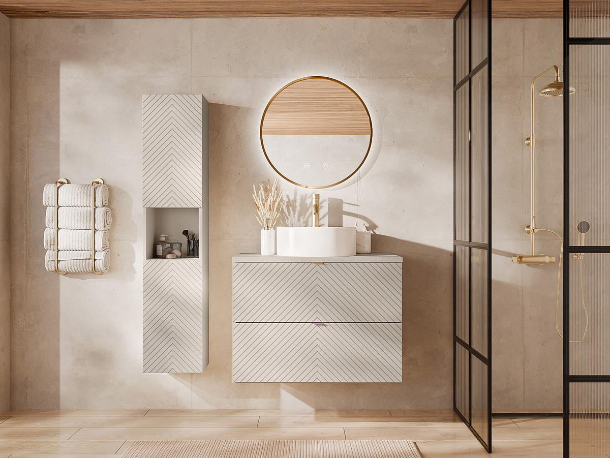 BADMÖBEL-SET - 80 x 46.5 - holz - beige Dorioni - Weiß, Holz (80/61.6/46.5cm) - Vente-Unique