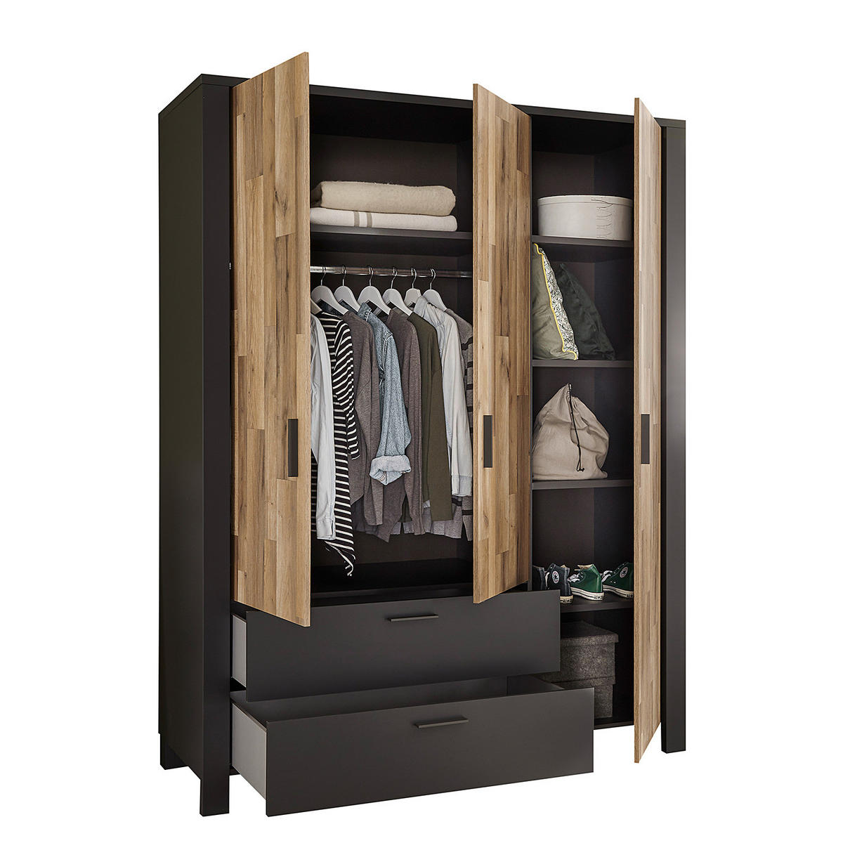 KLEIDERSCHRANK - Stabeiche Dekor / Graphit - Graphitfarben/Grau, Holzwerkstoff/Kunststoff (166/214/58cm) - home24