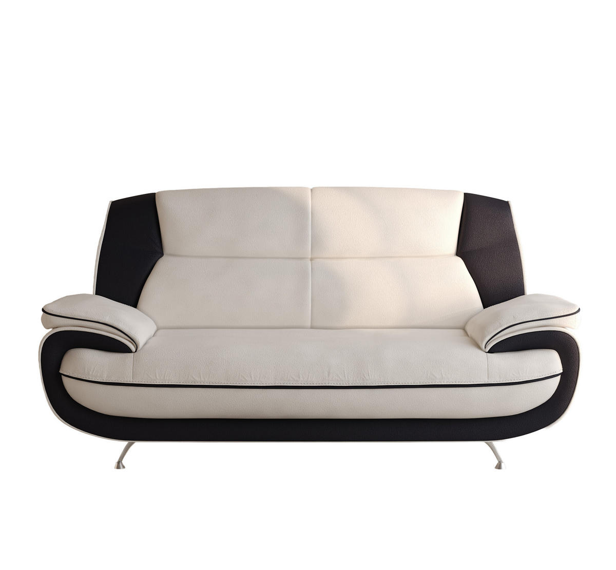 SOFA 2-Sitzer, Stoff Soft, Weiß + Schwarz, Palermo - Weiß, Holz (168/89/87cm) - Kaiser Möbel