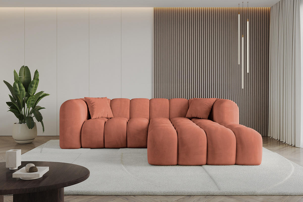ECKSOFA Ottomane Rechts OLEA-L1 - 231x173x74 cm Koralle - Koralle/Schwarz, Holzwerkstoff/Kunststoff (231/173cm) - ALTDECOR