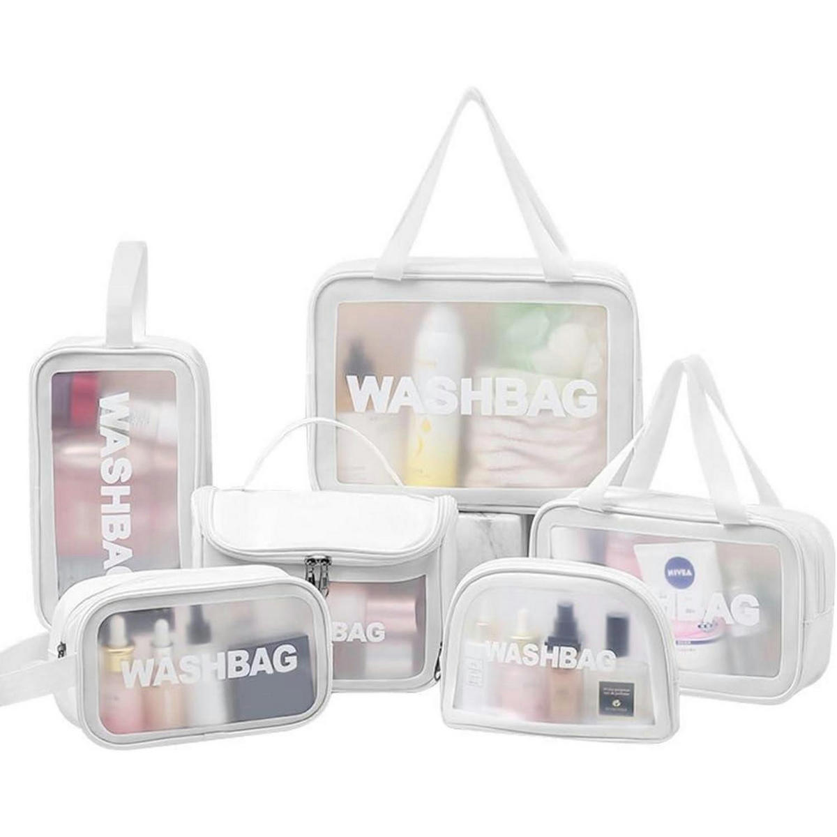 KULTURBEUTEL Set 6-teilig transparent weiß - Weiß, Kunststoff (22.5/5.8/32.5cm)