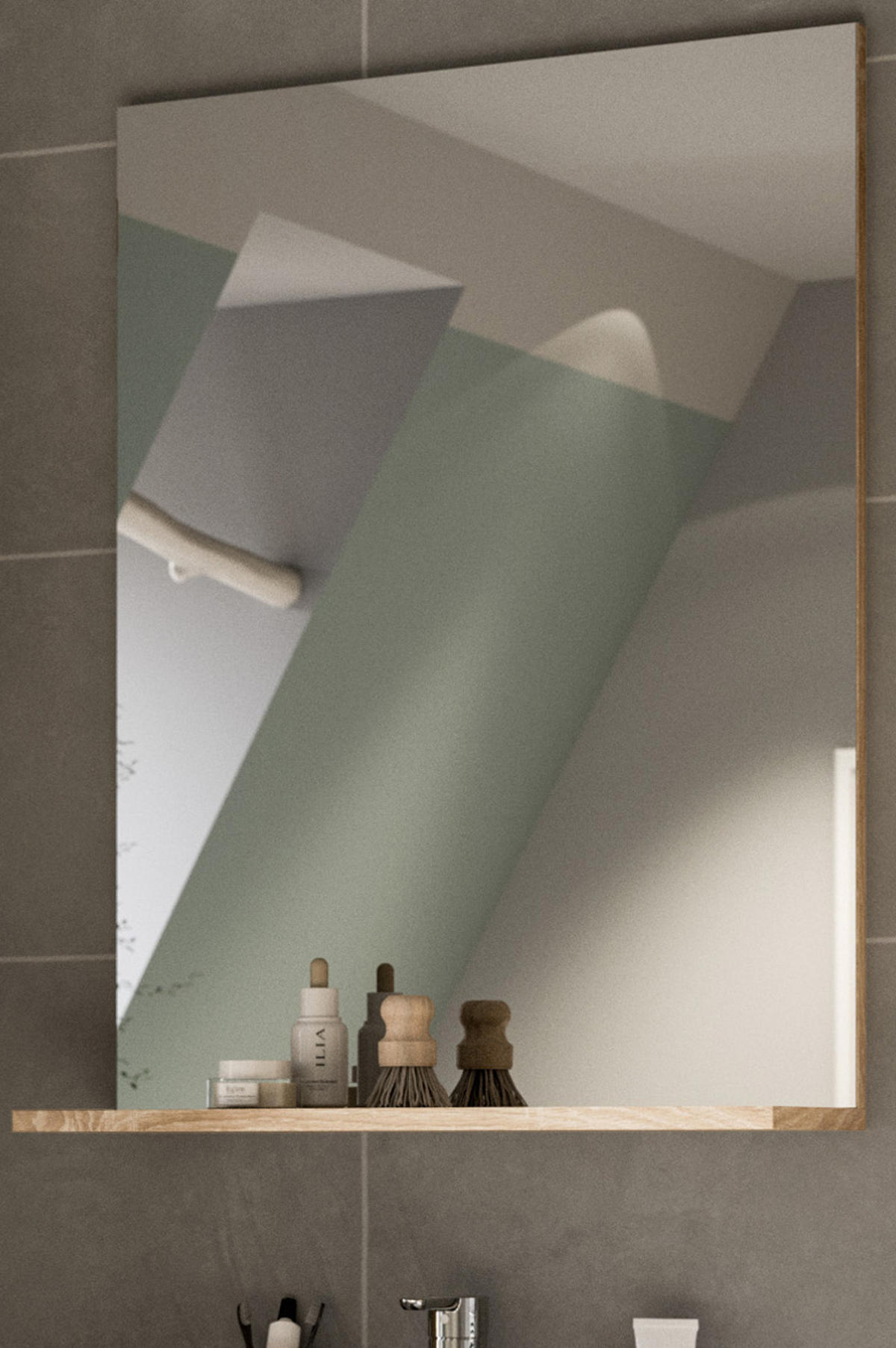 BADSPIEGEL Eiche 60 x 79 cm, Wandspiegel mit Ablage - Eichefarben, Glas/Holzwerkstoff (60/79/18cm) - Inn.Furn