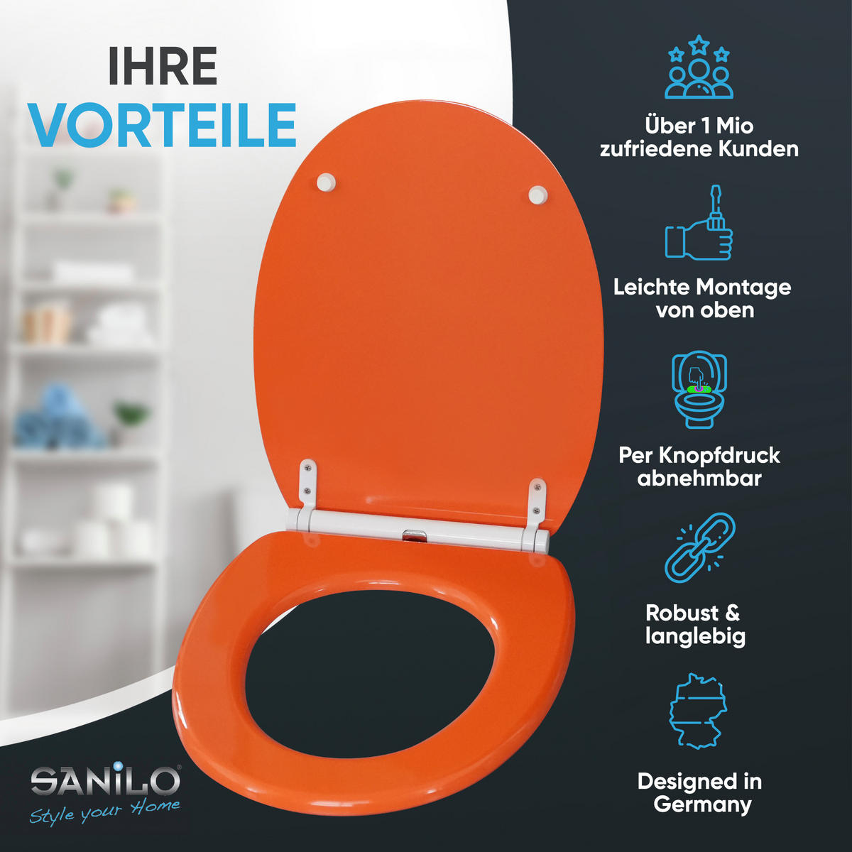 WC-SITZ mit Absenkautomatik & Top Fix Orange - Orange, Holzwerkstoff (37.7/5.5/48cm) - Sanilo