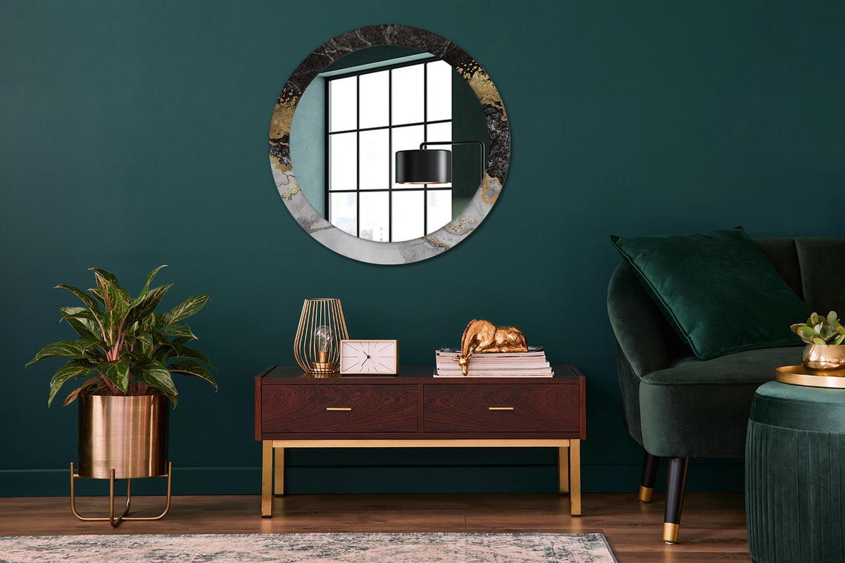 SPIEGEL Ø80 cm Rund mit Aufdruck - Goldfarben, Glas (80/80/0.4cm) - TULUP
