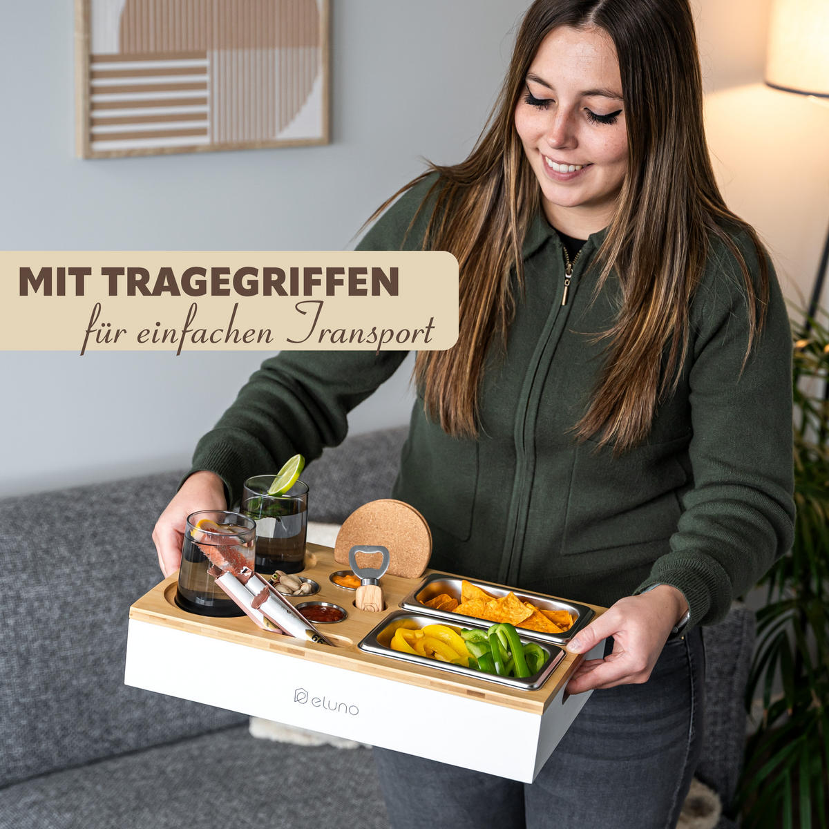 COUCHBAR mit abnehmbarem Deckel, Bambus, weiß - Creme, Holz (40/8/26cm) - eluno