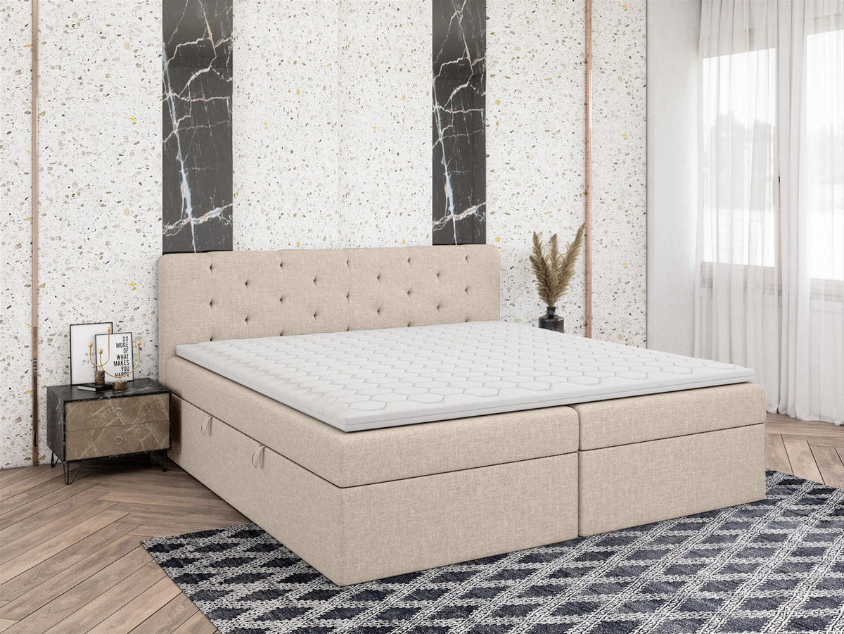 BOXBETT Doppelbett Pekin Beige 200x200 cm - Beige, Textil (200/200cm) - Fedve