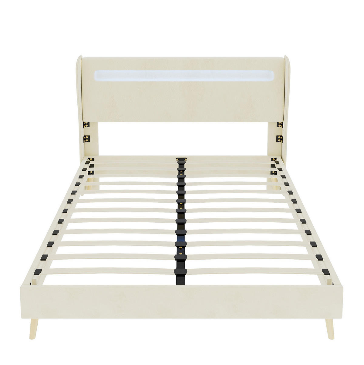 POLSTERBETT 140/200 cm mit LED-Beleuchtung, verstellbarer Rückenlehne und Matratze, Beige - Beige, Textil (140/200cm) - Redom