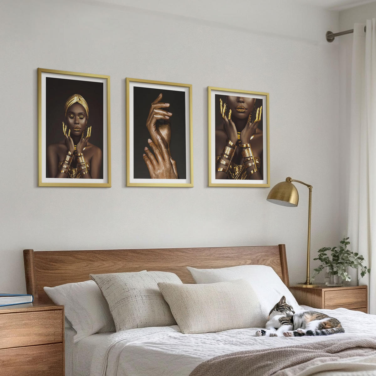 WANDBILDER 3er Set - 40x60 cm Goldrahmen - Porträts afrikanischer Frauen - Goldfarben, Kunststoff (40/60cm) - ArtPrintCave