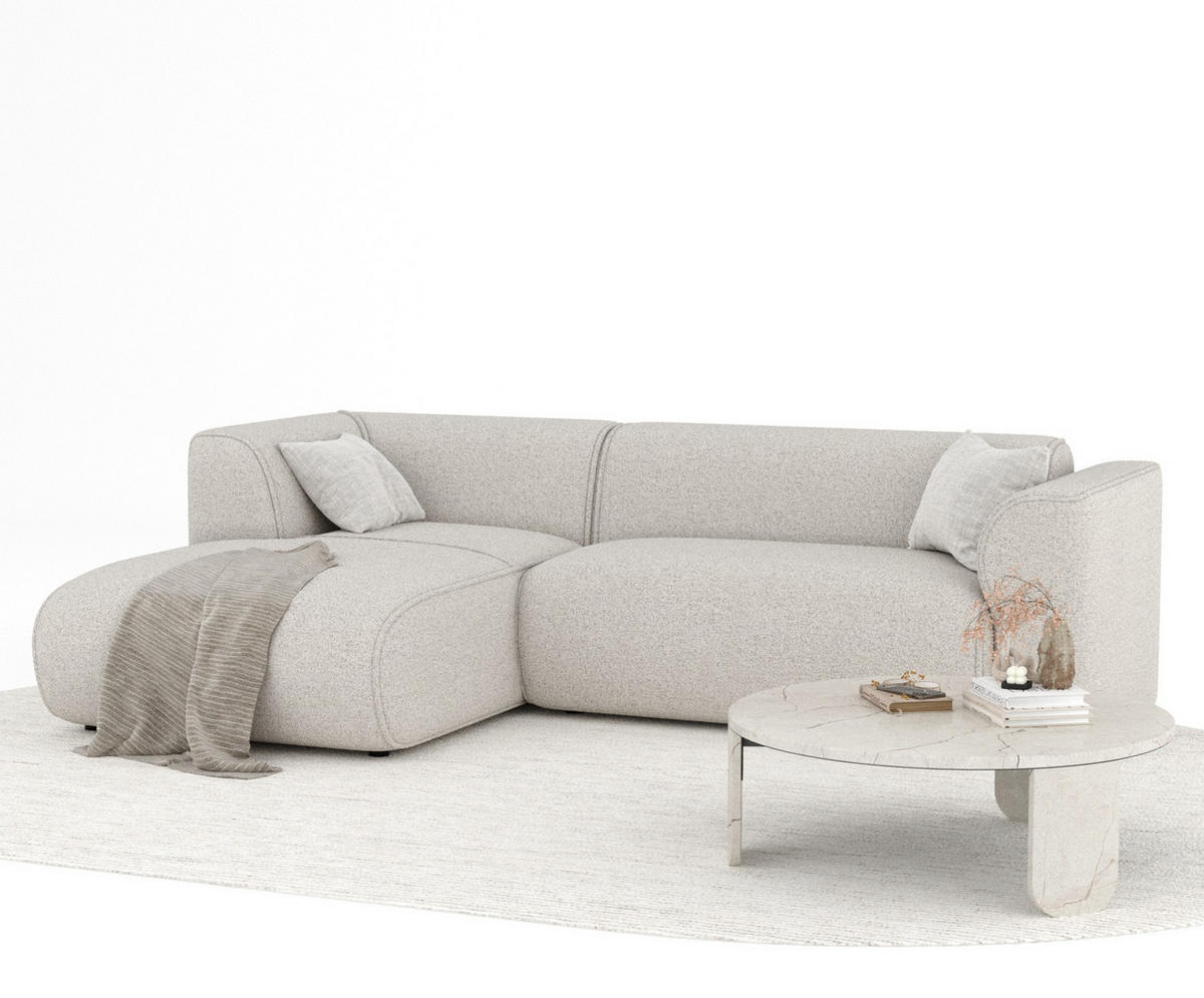 ECKSOFA Melani Beige Webstoff - Beige/Schwarz, Holz/Holzwerkstoff (253/153cm) - Maison de Reve