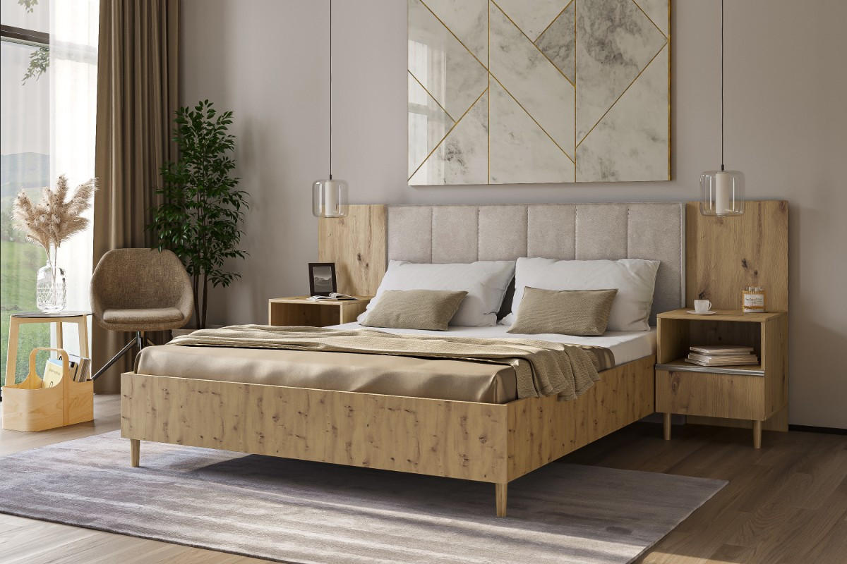 DOPPELBETT Luk II 160/200 cm ohne Matratze, Lattenrost, Bettkasten, artisan, beige - Beige/Eiche Artisan, Kunststoff (160/200cm) - Margaret Hadas24