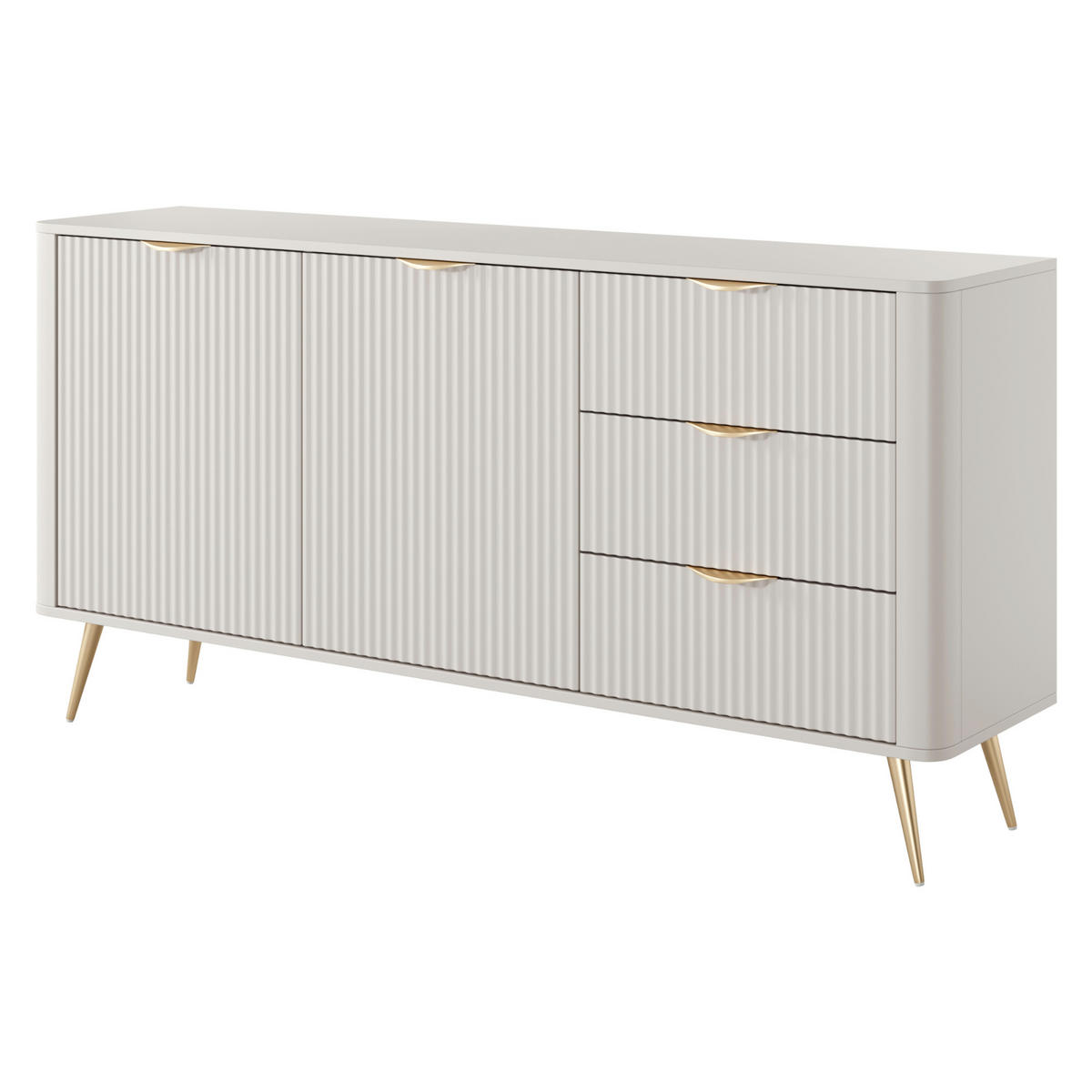 SIDEBOARD LEKNES KOM2 Reliefierte Fronten aus MDF-Platte Beige Beige - Beige, Glas/Holzwerkstoff (163/81/38cm) - Komodee
