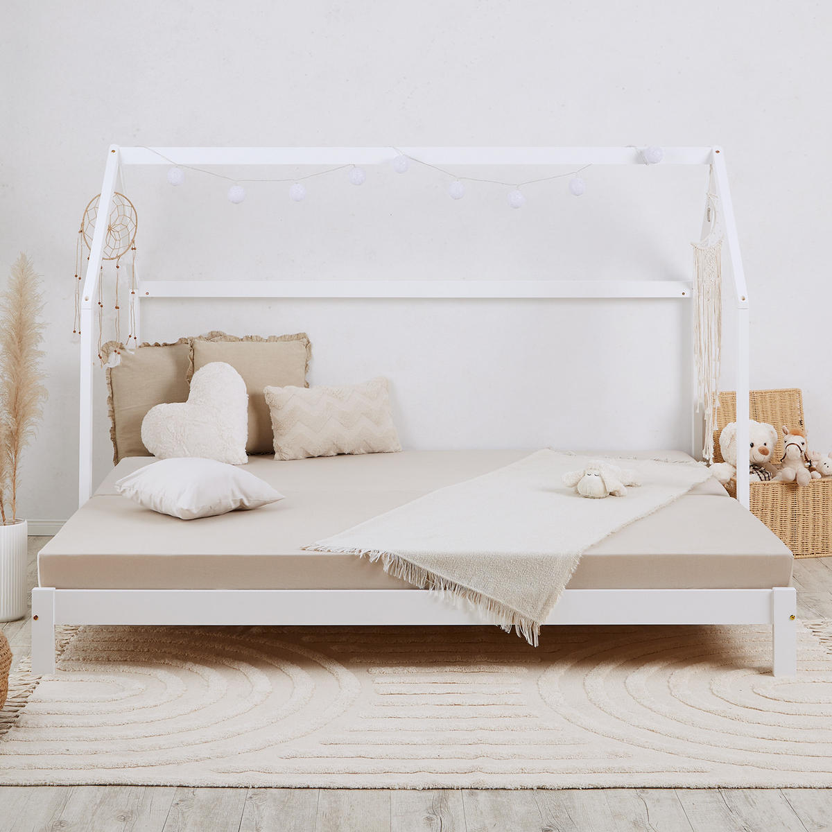 KINDERBETT Hausbett 90/200 ausziehbar Matratzen - Weiß, Holz (180/200cm) - Homestyle4u