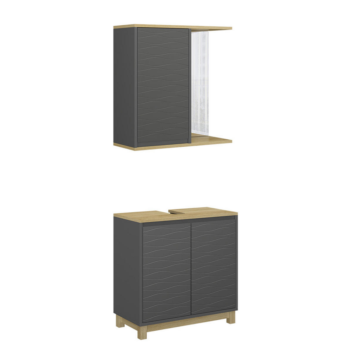 BADMÖBEL-SET Livia Anthrazit/Eiche 2 Teile - Eichefarben/Anthrazit, Holzwerkstoff (60/60/30cm) - Vicco