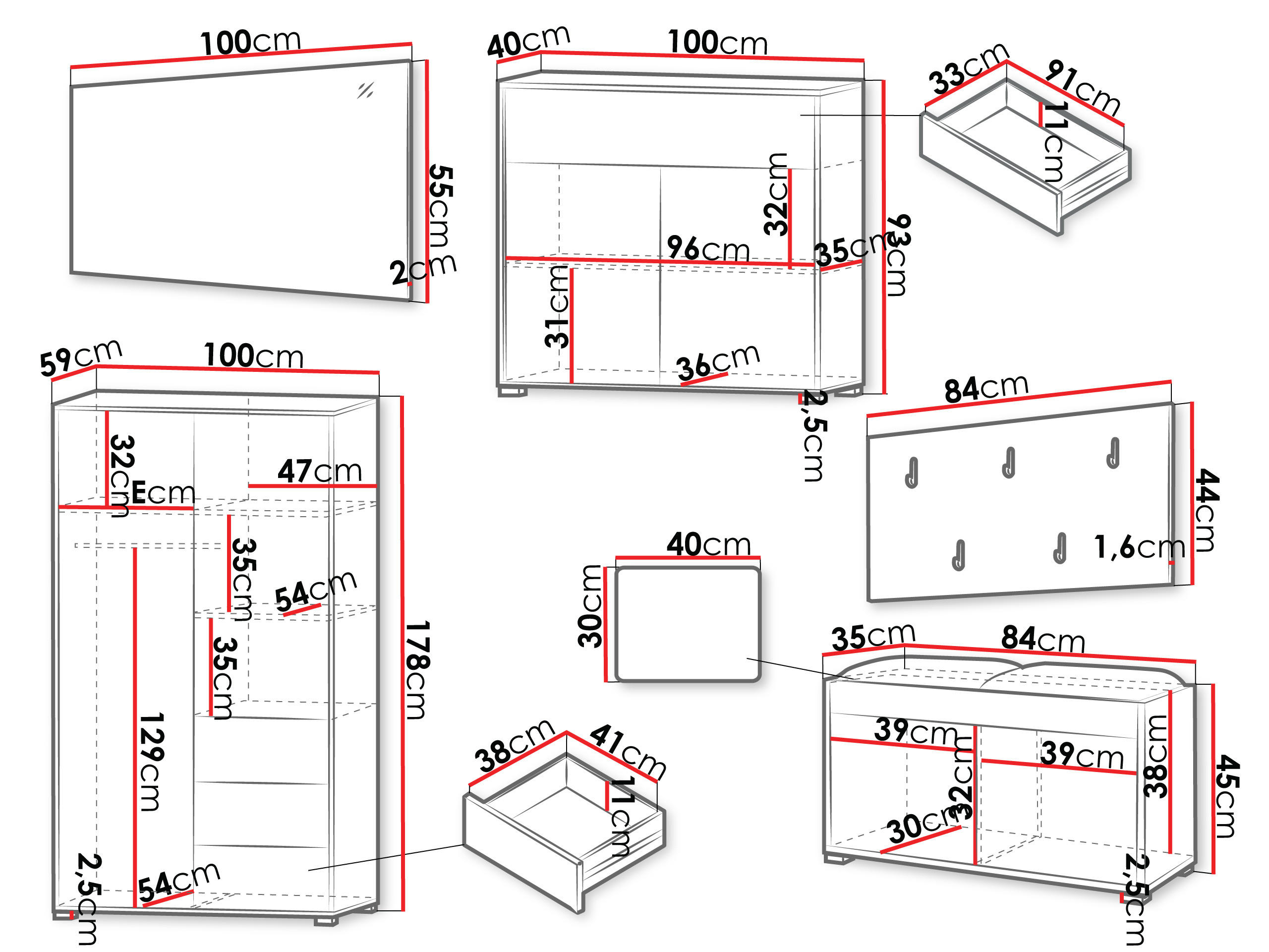 Thumbnail - Mirjan24 Garderoben-Set, Kaschmir, Beige, Holzwerkstoff, 2-Sitzer, Rechteckig, 100x178x59 cm, Garderobe, Garderoben-Sets...