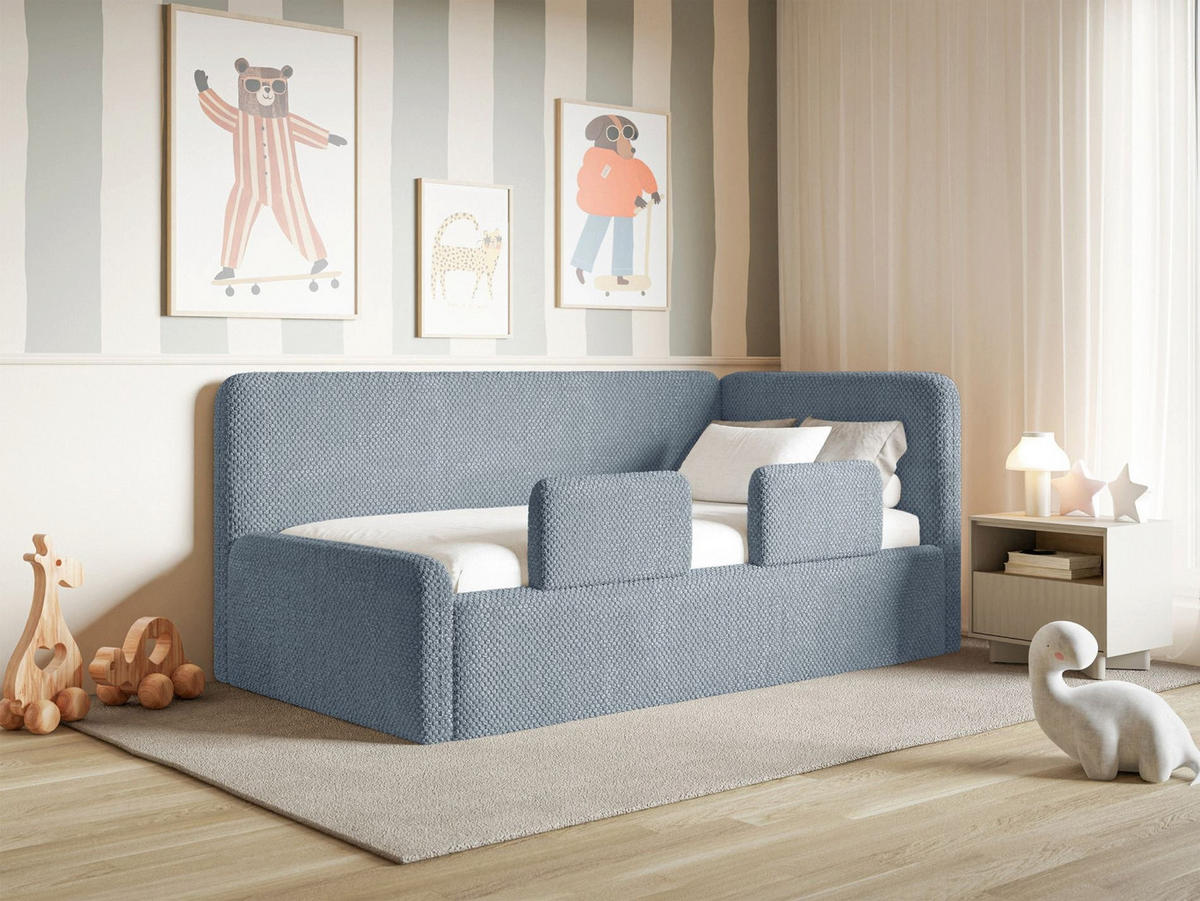 JUGENDBETT Fanko Samt Blau 90x200 cm - Blau/Schwarz, Kunststoff/Textil (90/200cm) - Selsey